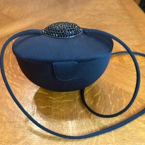Rodo Italy Elegant Black Satin Evening Clutch with Jeweled Closure